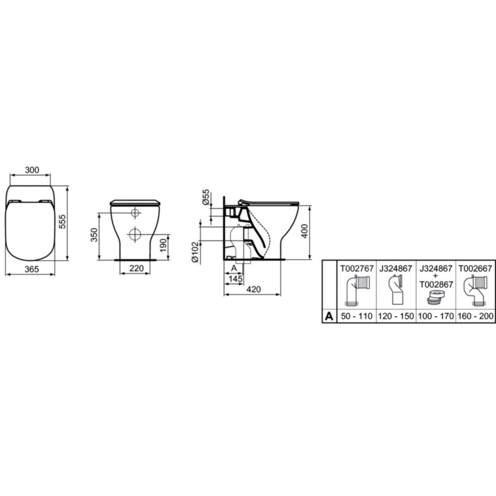 VAS WC TESI BTW AQUABLADE PENTRU REZERVOR INCASTRAT, 55.5X36.5 CM,  SILK BLACK